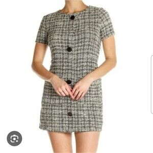 Zara Black Boucle Tweed Shirt Shift Dress Size S